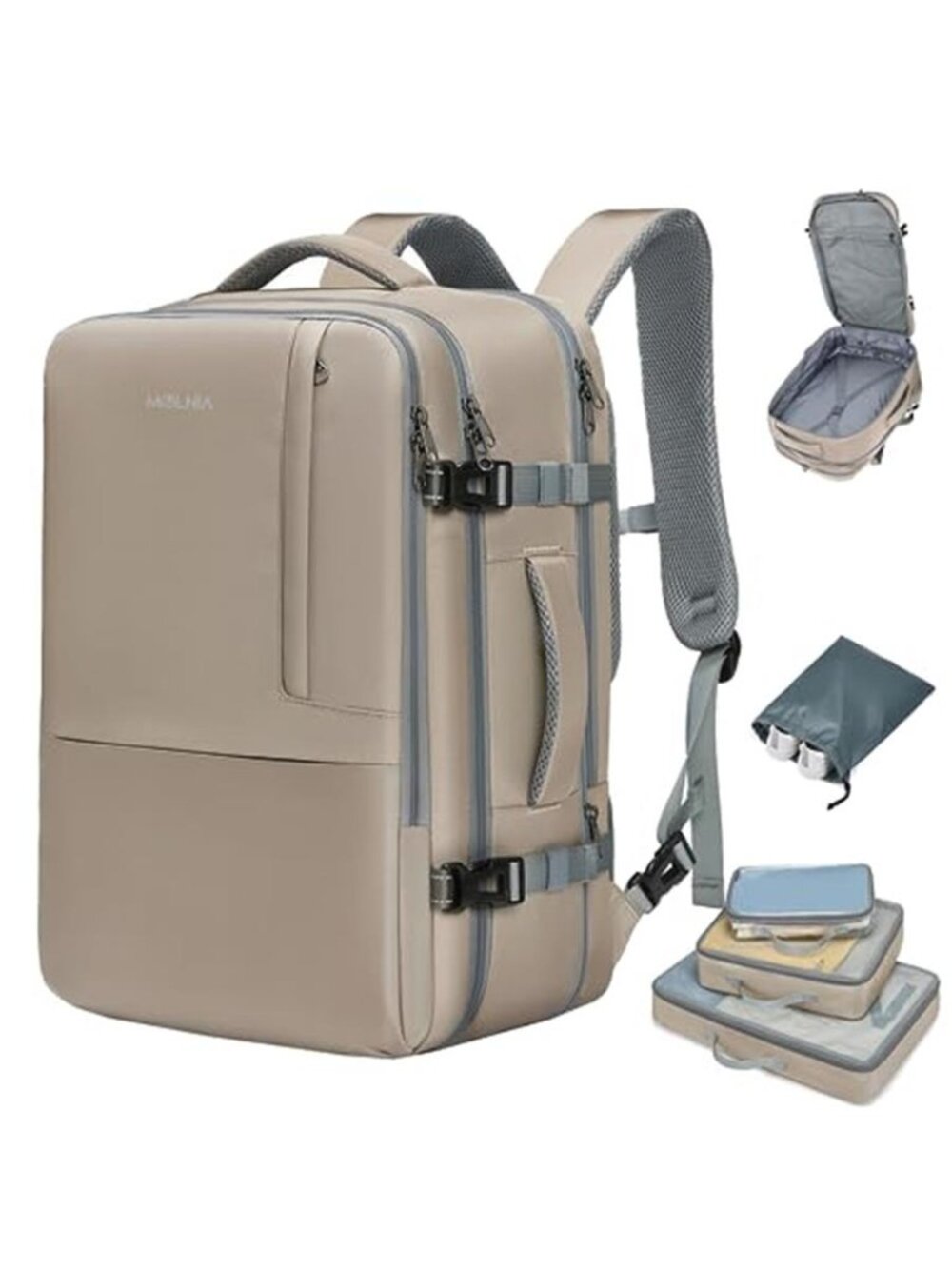 50L Expandable Travel Backpack Carry On Laptop Bag With Packing Cubes